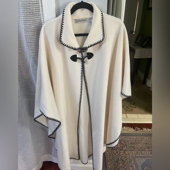 Amanda sm Jackets & Blazers - AMANDA SMITH Cape. Cream color with black embellished trim. One size fits all.